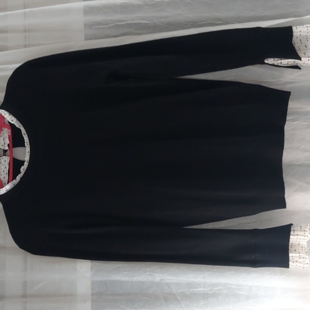 Vila Milano polk-a-dot Long Flute Ruffle Sleeve Knit Black Sweater M